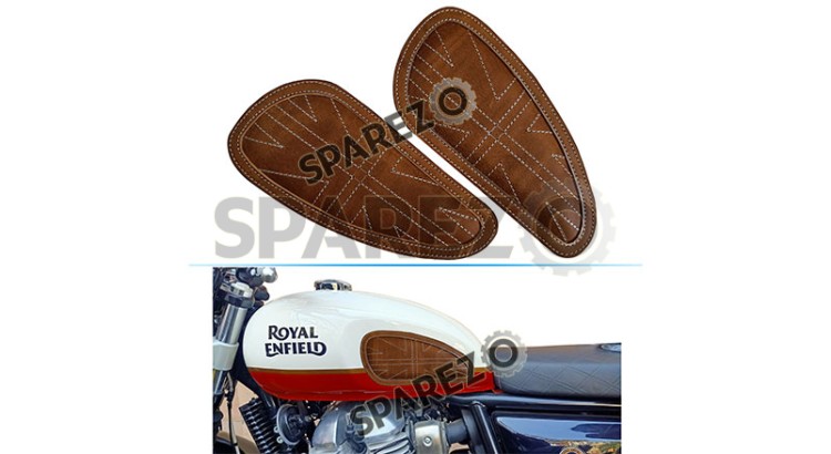 Customized Royal Enfield Interceptor 650cc Leather Knee Pad Pair Union Jack D3 - SPAREZO